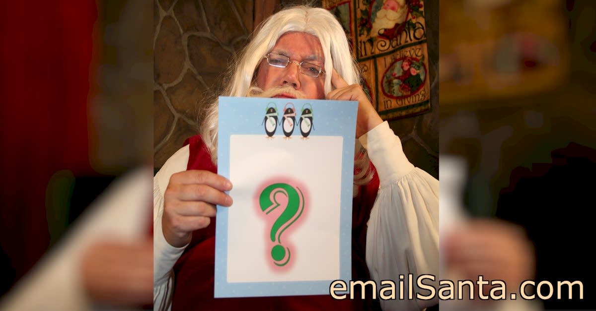 Learn about emailSanta.com - Santa Claus holding a question mark