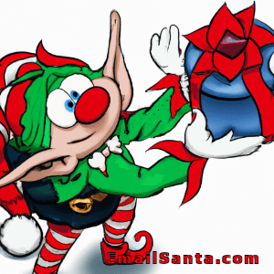 elf giving present to santa