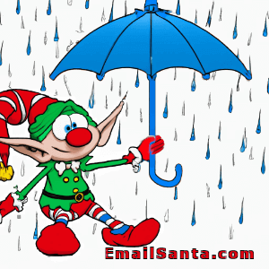 An umbrella and an elf