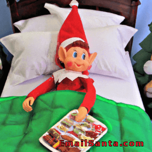 elf on the shelf in bed with cookies