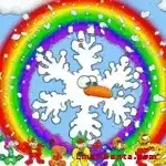 a snowman cartoon about rainbows at the North Pole