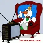 a snowman watching TV